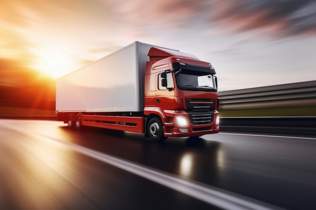 A rushing modern highspeed truck on a blurred background