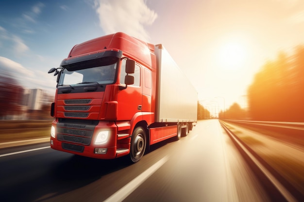 A rushing modern highspeed truck on a blurred background