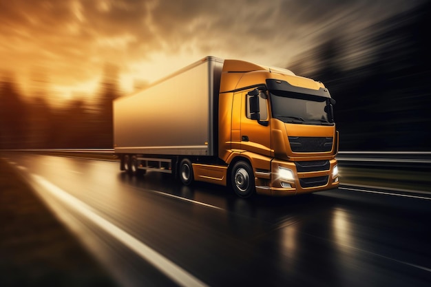 A rushing modern highspeed truck on a blurred background