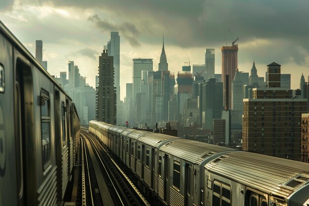 Foto attraversando i paesaggi urbani, il treno offre gli ai generativi