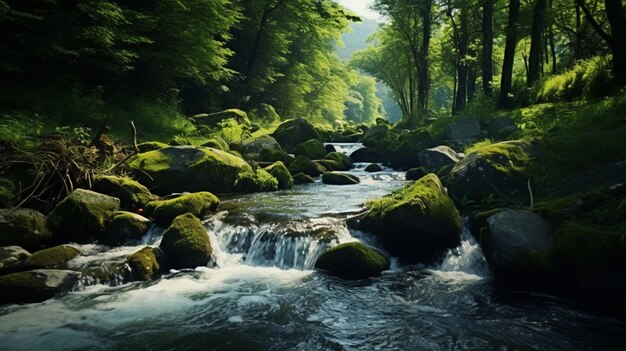 Rushing water lush vegetation and natural beauty