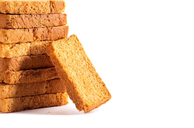 Foto fette biscottate o toast su uno sfondo bianco