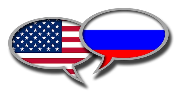 Rusland en Amerika vlag tekstballonnen geïsoleerd