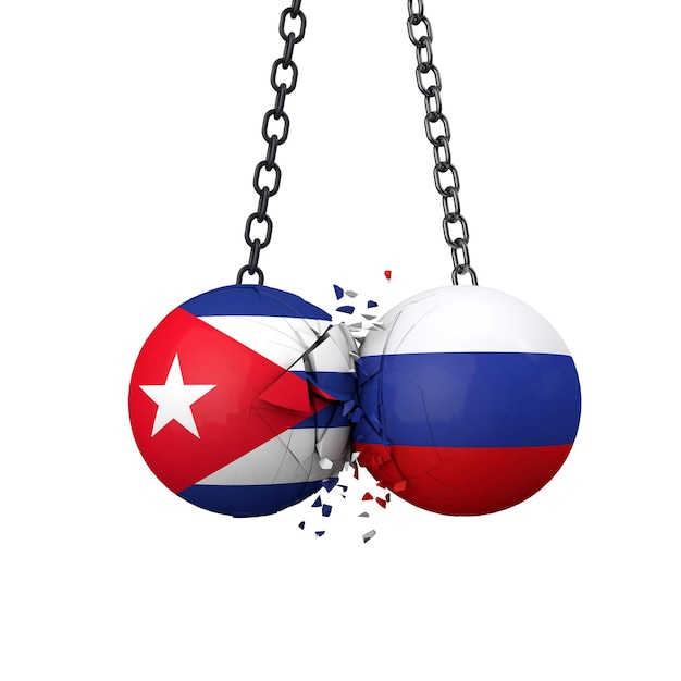 Rusland en Cuba politieke spanningen concept nationale vlag sloopkogels slaan samen d rendering