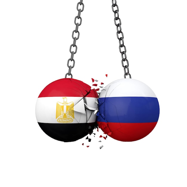 Rusland en Egypte politieke spanningen concept nationale vlag sloopkogels slaan samen d rendering