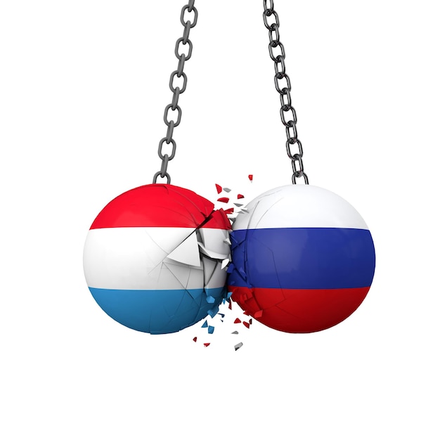Rusland en luxemburg politieke spanningen concept nationale vlag sloopkogels slaan samen d rende