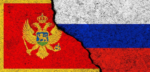 Rusland en Montenegro vlaggen achtergrond Diplomatie en politiek conflict en concurrentie partnerschap en samenwerking concept foto