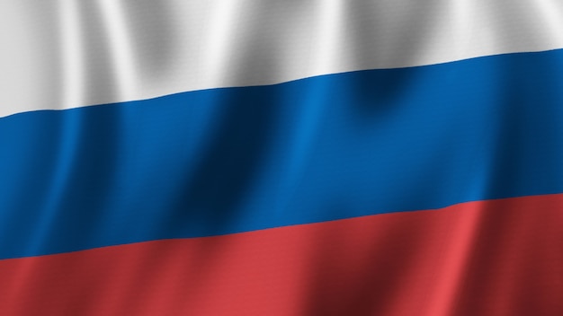 Foto rusland vlag zwaaien close-up 3d-rendering met afbeelding van hoge kwaliteit met stof textuur