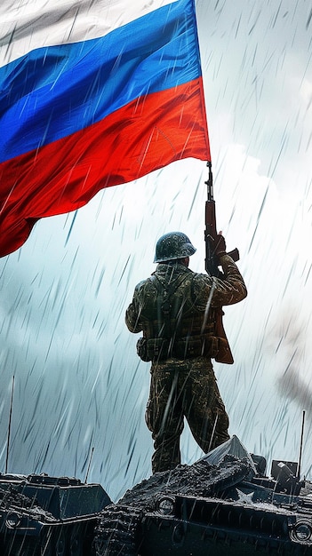 Russia Army with Russia flag