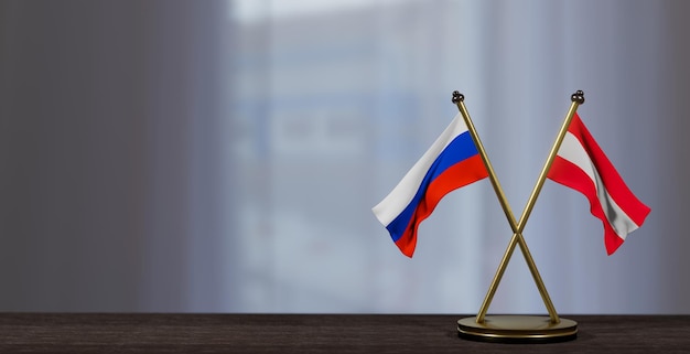 Russia and Austria flags on table Negotiation between Austria and Russia