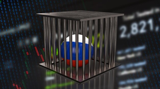 제재 개념 3d 렌더링을 위한 새장에 있는 러시아 공xA