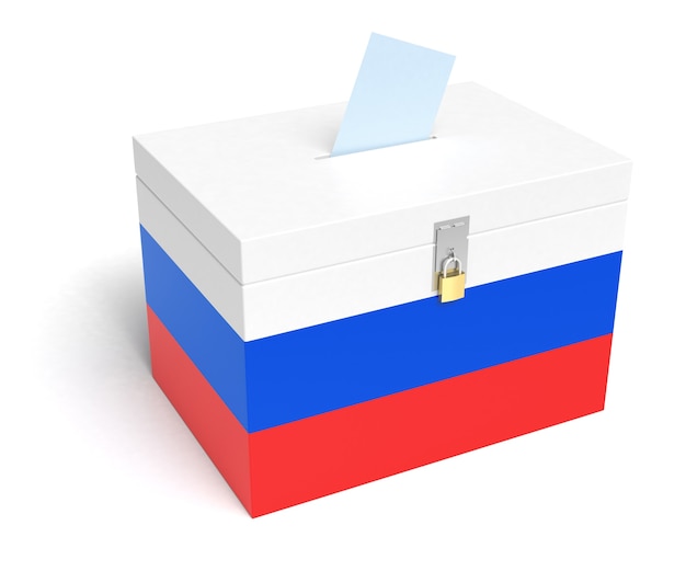 Фото Урна для голосования россии с российским флагом. изолированные на белом фоне.