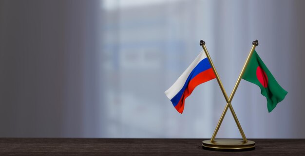 Russia and Bangladesh flags on table Negotiation between Bangladesh and Russia