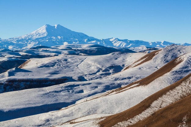 Russia the caucasus mountains kabardinobalkaria mount elbrus in winter