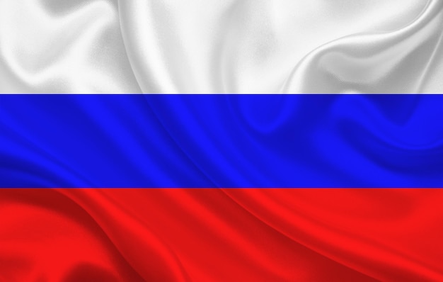 Russia country flag on wavy silk fabric background panorama - illustration