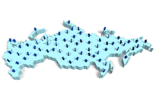 Russia country shape and people population concept