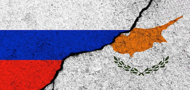 Photo russia and cyprus flags background diplomacy and political conflict and competition partnership and cooperation concept photo