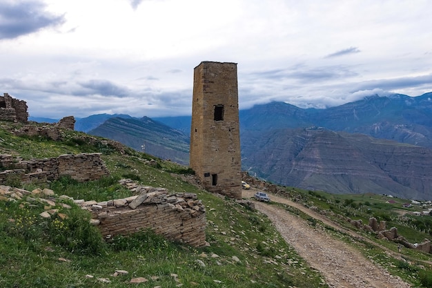 Russia Dagestan medieval defensive towers in the village of Goor 2021