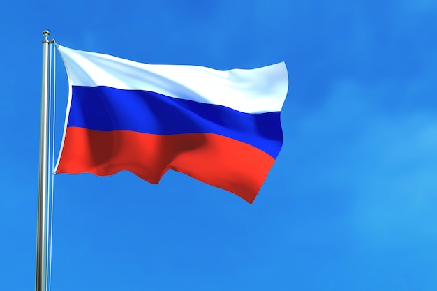 Russia flag on the blue sky background