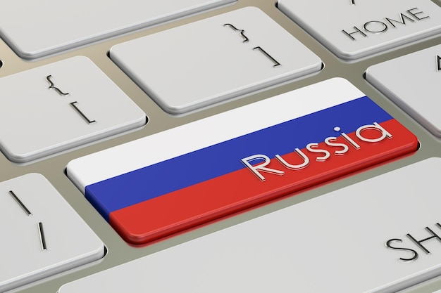 Photo russia flag button on keyboard 3d rendering