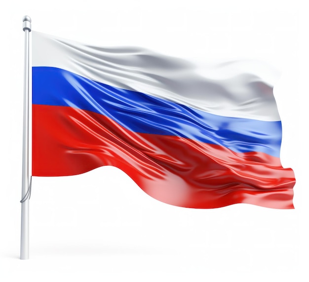 Фото Флаг россии, летящий на ветру, изолированный на белом фоне.