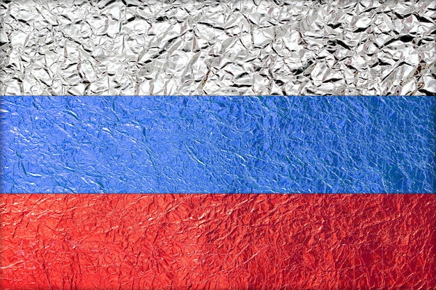 Russia Flag made form foil texture background