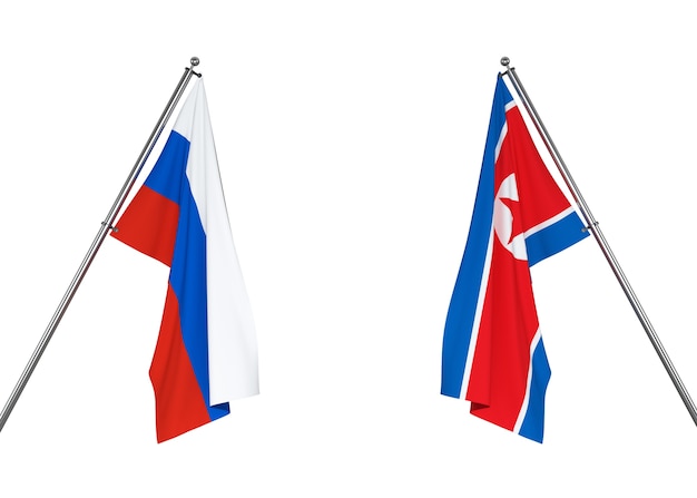 Russia flag and North Korea flag 