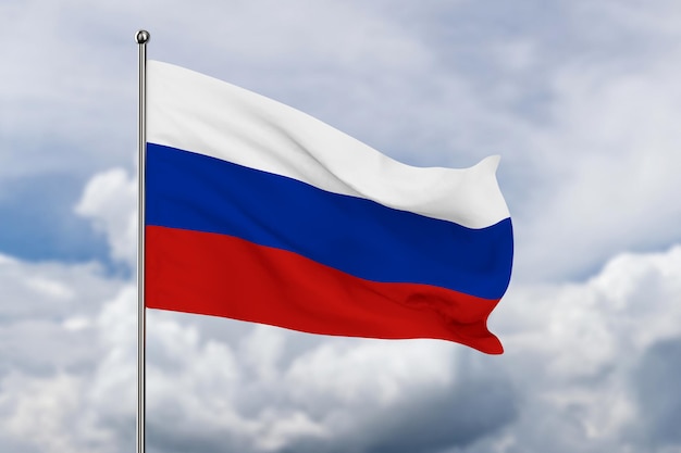Флаг россии на фоне неба 3d иллюстрация | Премиум Фото