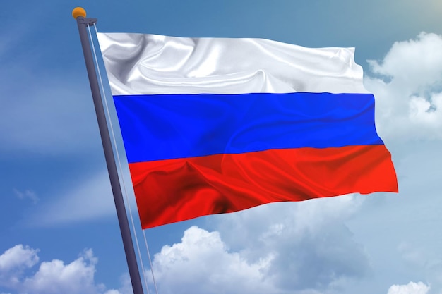 Russia flag on the sky background