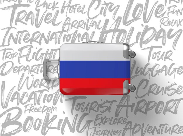 Russia flag suitcase travel background d render
