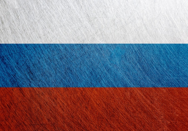 Russia flag vintage retro scratched Steel  background Russian Federation