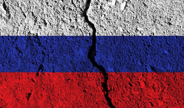 Russia flag with crack through the middle Country divided concept