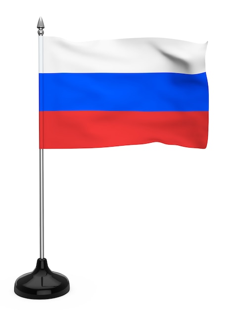 Russia flag with stand on a white background