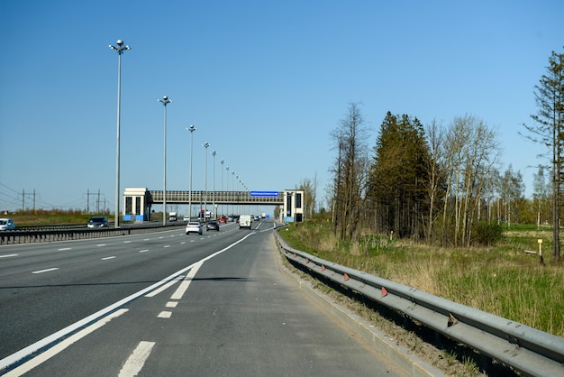 Russia Gatchina may 23 2020 automobile highway and cars moving along it