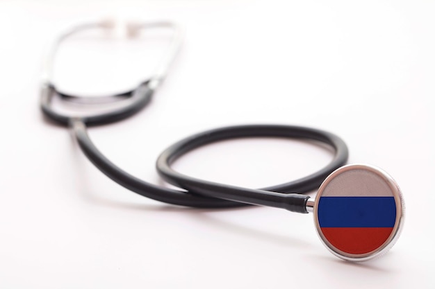 Russia healthcare concept medical stethoscope with country flag