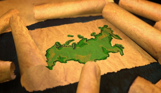 Russia Map Painting Unfolding Old Paper Scroll 3D 