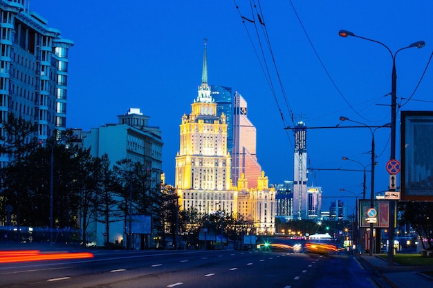 Russia, Moscow, 23/05/18. Hotel Ukraine Moscow City business complex at evening