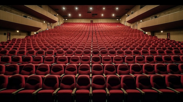 Foto russia nizhny novgorod 23 maggio 2014 mir cinema sala cinema rossa vuota con posti a sedere e sedie per ai generativa