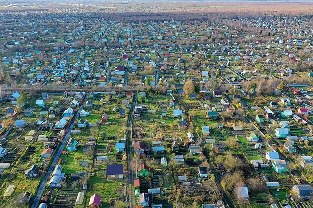 russia small houses and gardens gardening drone view dacha