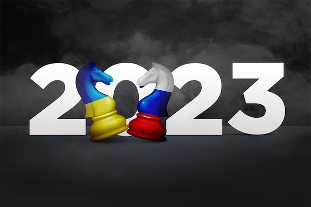 ロシアとウクライナの戦争 2023 コンセプト。ウクライナ間の戦争をテーマにしたクリエイティブなポスター デザイン
