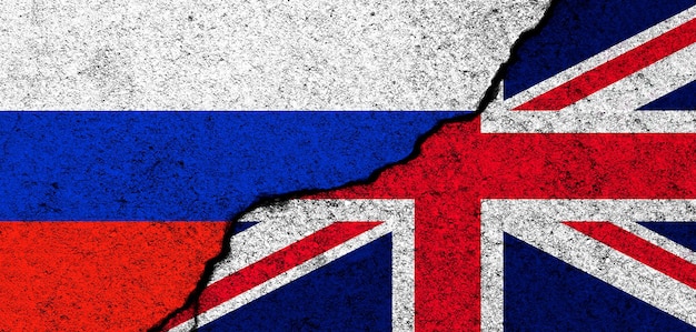 Russia and United Kingdom flags background Diplomacy and political conflict and competition partnership and cooperation concept photo