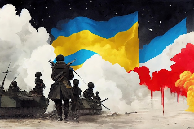 Russia vs Ukraine metaphor war conflict illustration art background banner