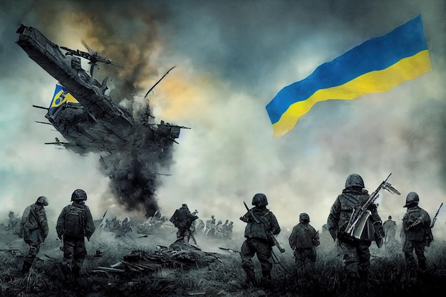 Russia vs ucraina metafora guerra conflitto illustrazione arte banner sfondo