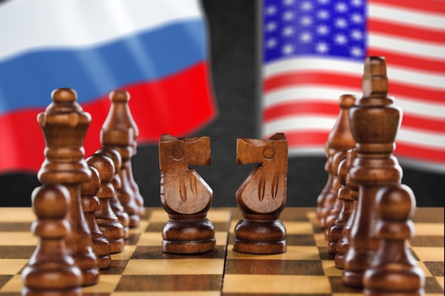 Foto russia vs usa, scacchi come partita di geopolitica.