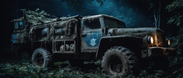 Russian Army truck post apocalypse landscape widescreen adondoned poster photo rain greenery night