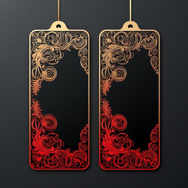 Photo russian black hook tag card black cardstock ornate motifs fo 2d card design creative illustration