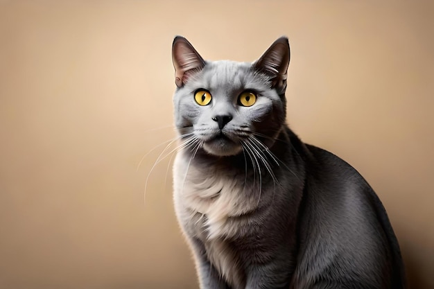 Russian Blue cat on beige background