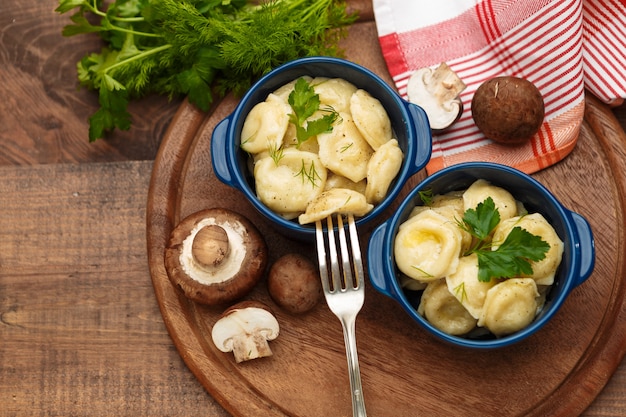 russian boiled pelmeni in plate