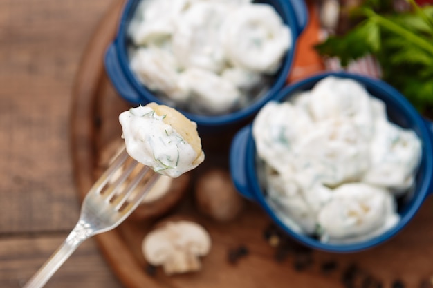 russian boiled pelmeni in plate