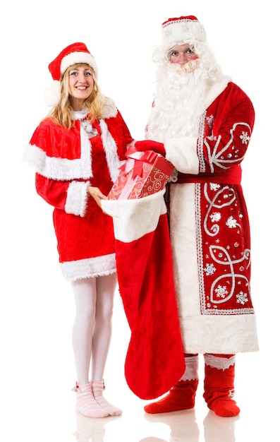 Russian Christmas characters Ded Moroz Father Frost and Snegurochka Snow Maiden Isolated